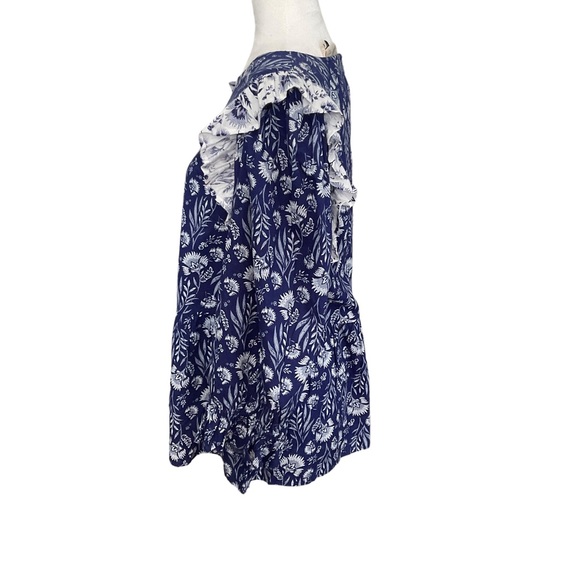 NWT Universal Thread Blue Floral 3/4 Puff Sleeve Peplum Boho Style Top Size L - Picture 7 of 14